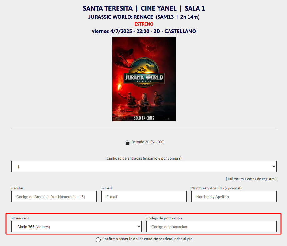 Canjear descuento en cineslacosta.com.ar